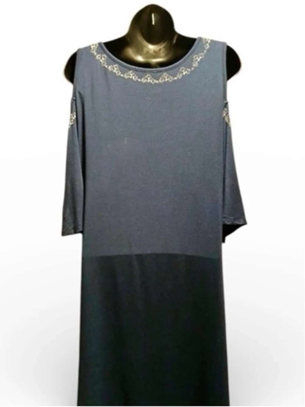 Roaman's Women's Blue Embroidered Cold Shoulder Top 18/20 L JC469